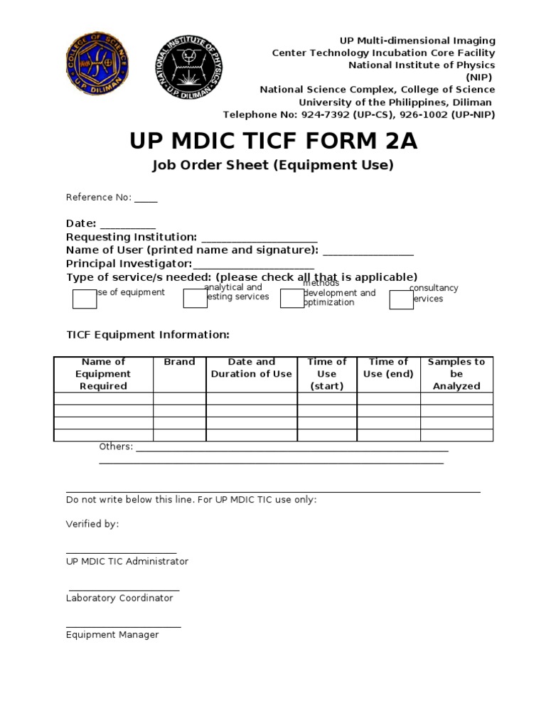MDIC Form 2a Job Order Form | PDF