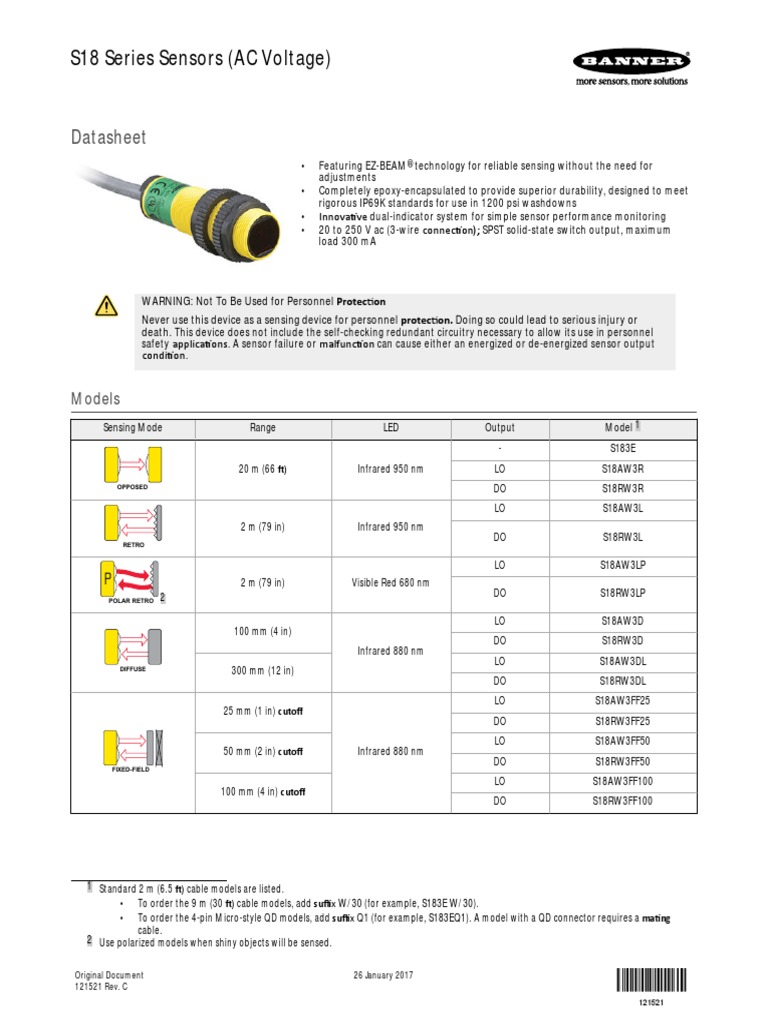 S18 Series Sensors (AC Voltage) Datasheet | PDF | Sensor | Infrared