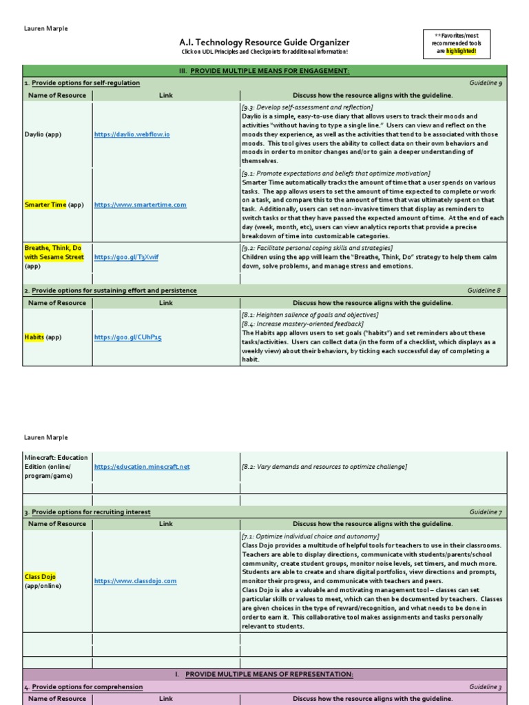 UDL Engagement & Representation Tools | PDF | Goal Setting | Mobile App