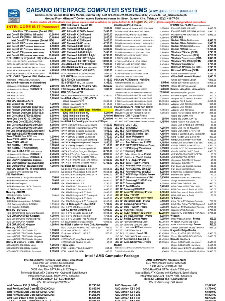 Gaisano Interpace Computer Systems Prices | PDF | Advanced Micro ...