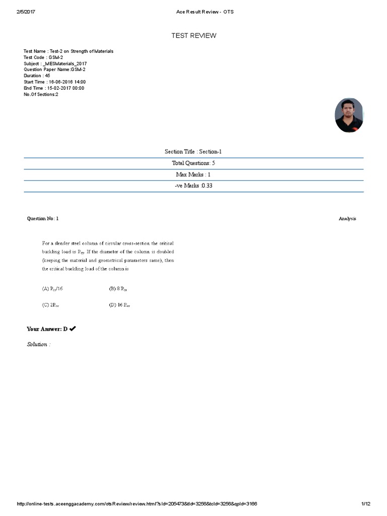 Test Review: Section Title: Section 1 Total Questions: 5 Max Marks: 1 ...