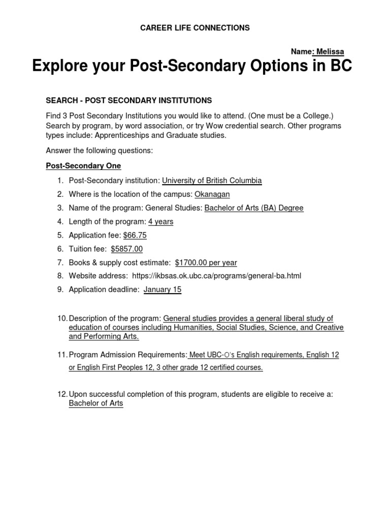 Explore Your PostSecondary Options in BC CLC 15 1 PDF Bachelor's