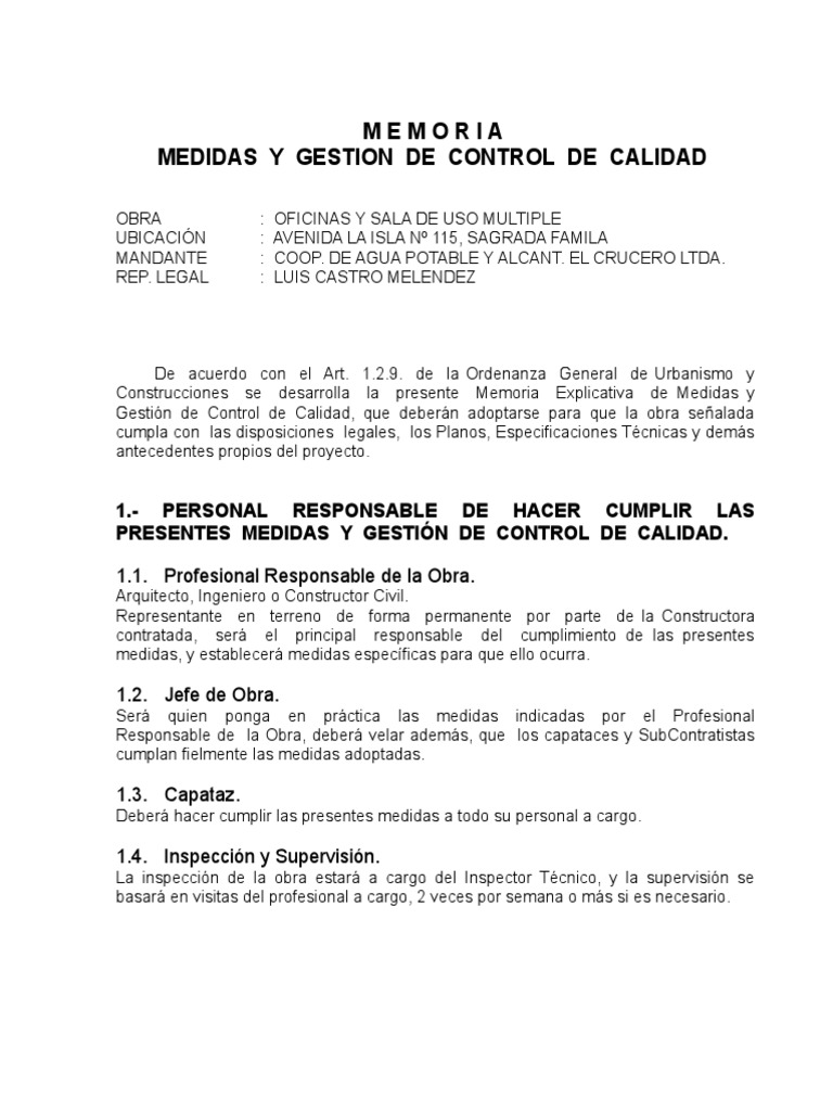 Control de Calidad en Construcción de Obra | PDF | Arquitecto | Calidad ...