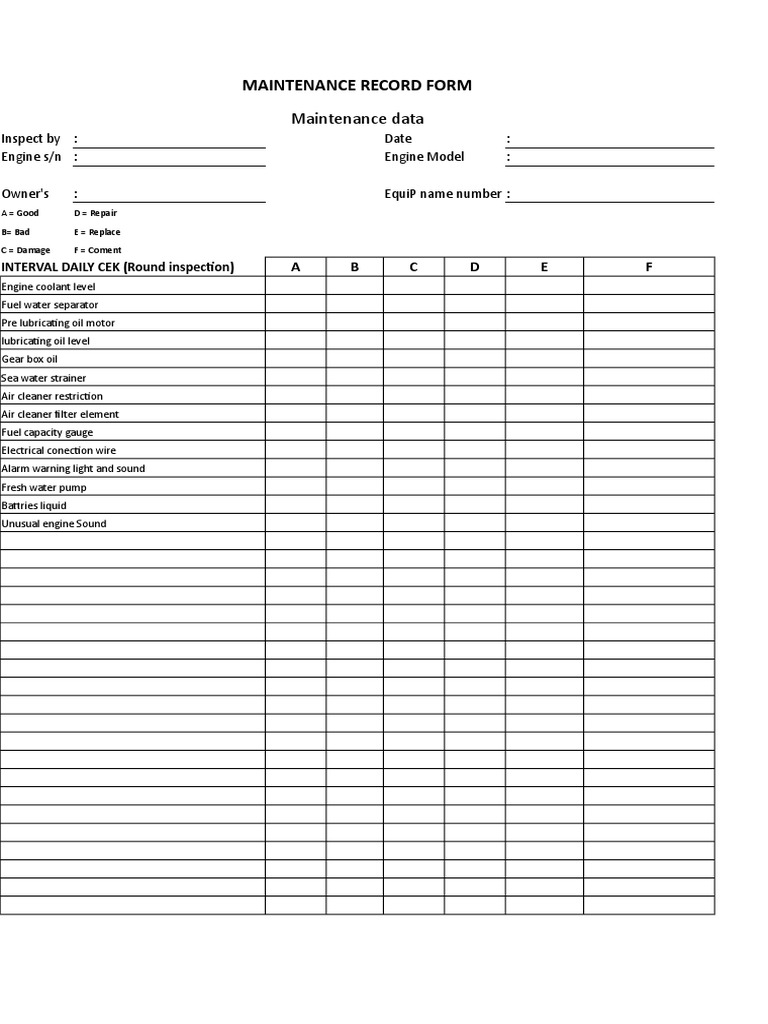 Maintenence Record Form | PDF | Oil | Engines