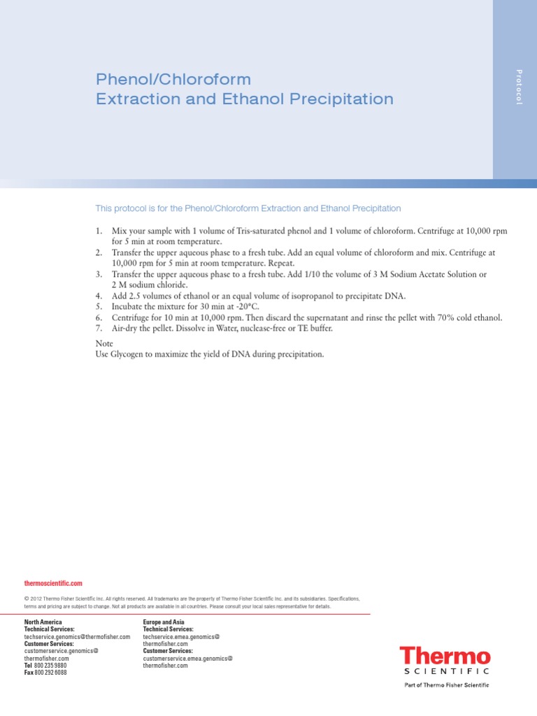 Phenol Chloroform Extraction Ethanol Precipitation | PDF ...