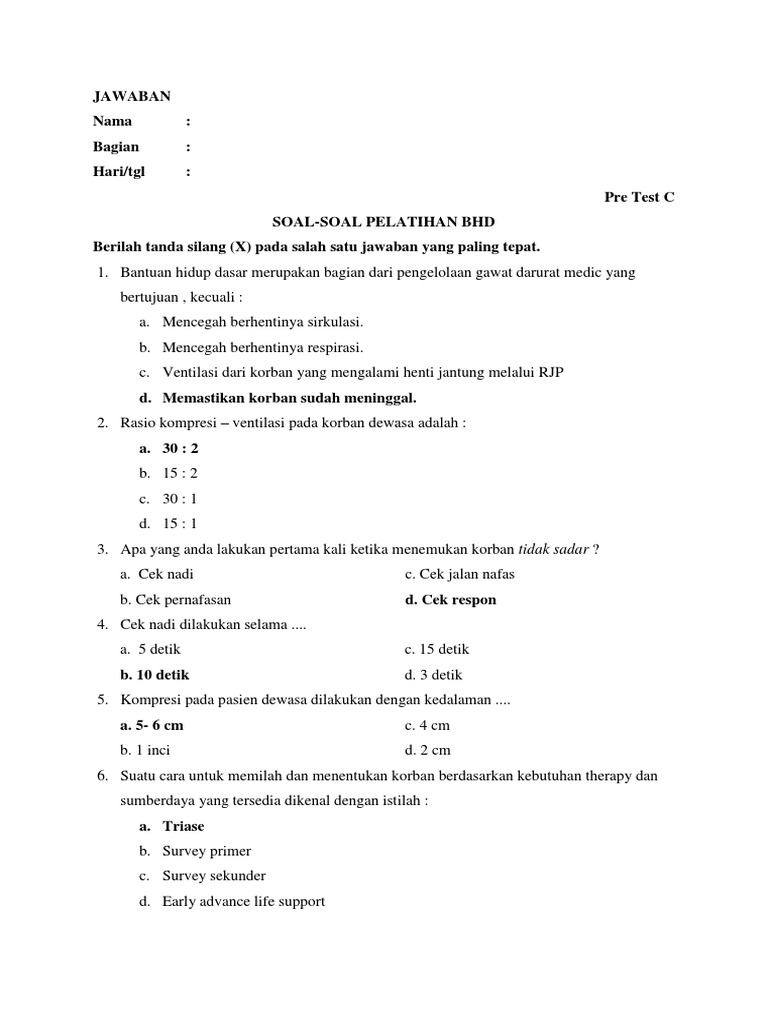 Pre Test c Jawaban