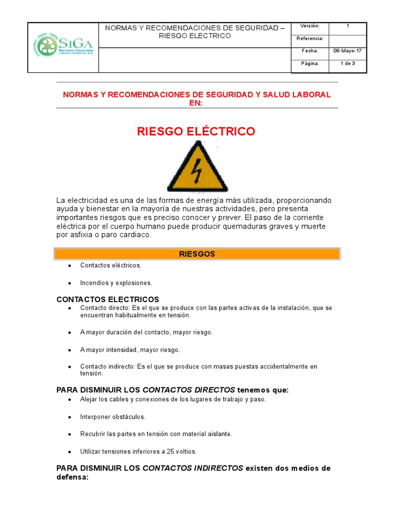 Normas y Recomendaciones de Seguridad Electricas | PDF | Descarga ...