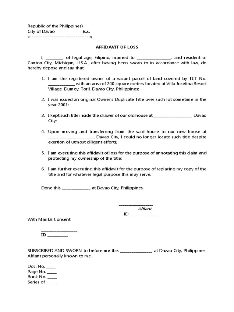 Affidavit of Lost Title