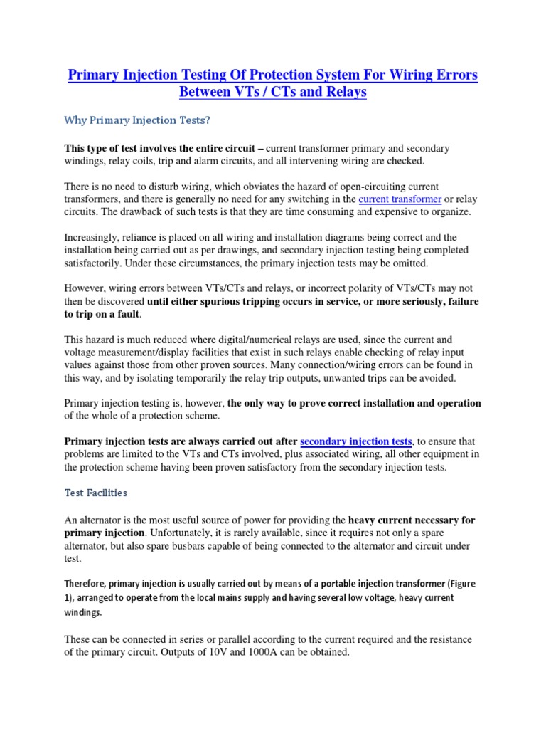 Primary Injection Testing of Protection System For Wiring Errors ...