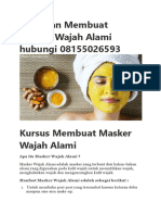 Pelatihan Membuat Masker Wajah Alami Hubungii 08155026593