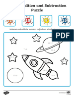 Space Addition and Subtraction Puzzle: Subtract and Add The Numbers To Find Out Which Colour To Use