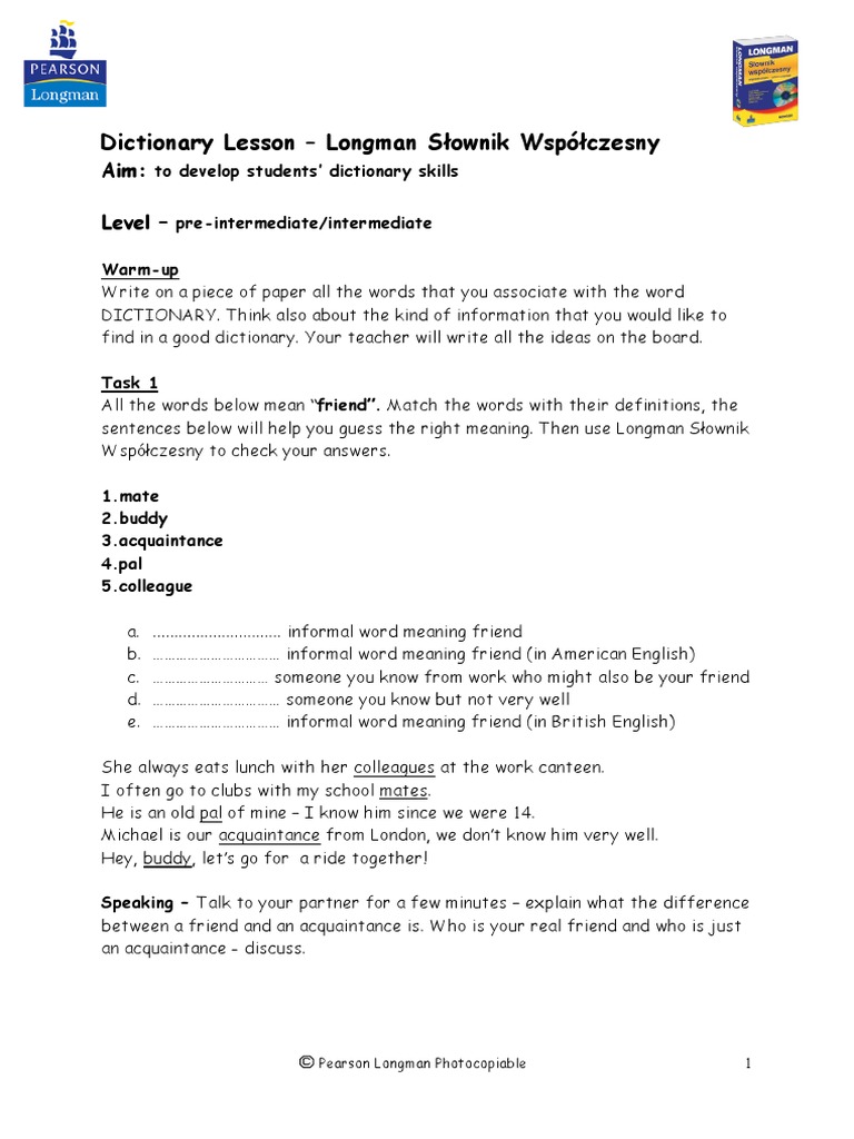 Wspolczesny2 Dictionary Lesson Handout Pdf Languages