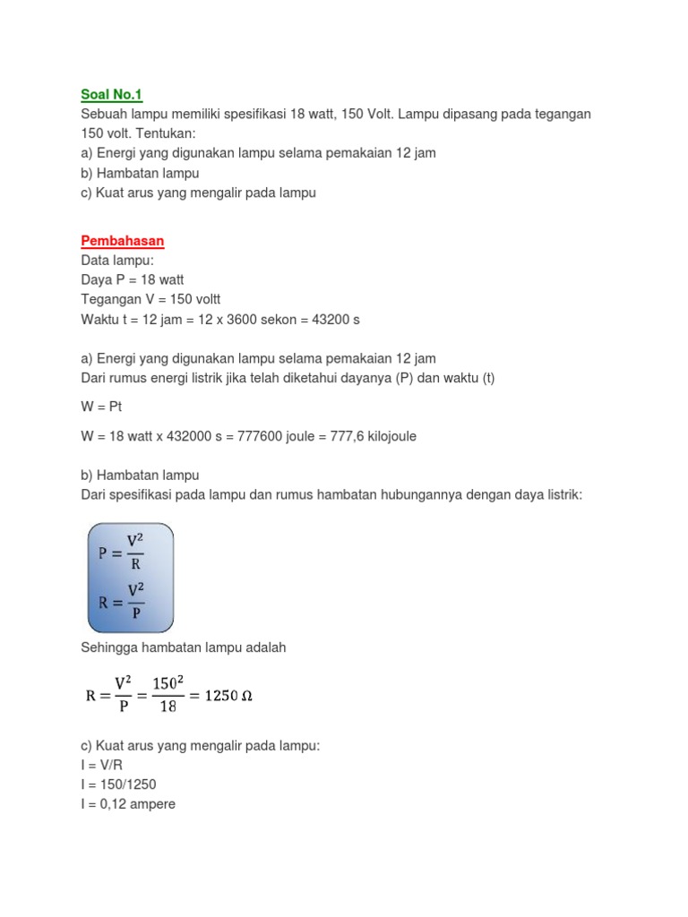 Soal Energi Dan Daya Listrik | PDF