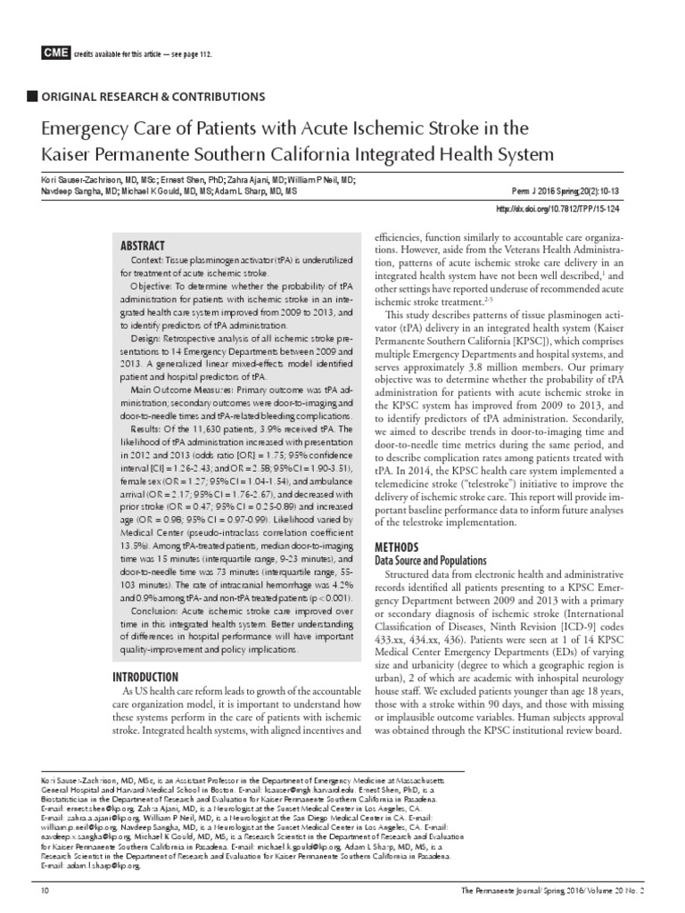 Kaiser Permanente Southern California Stroke Clinical Medicine
