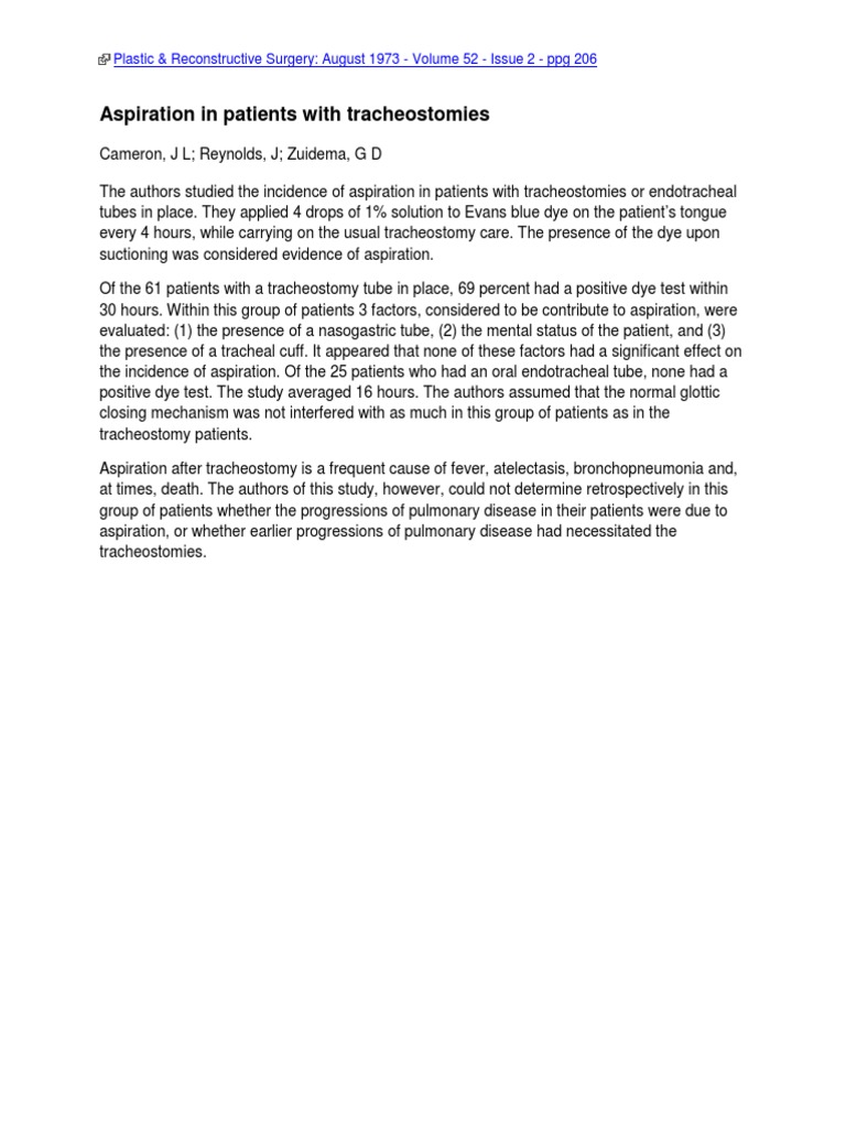 Blue Dye Test for Tracheostomy Aspiration | PDF | Respiratory System ...