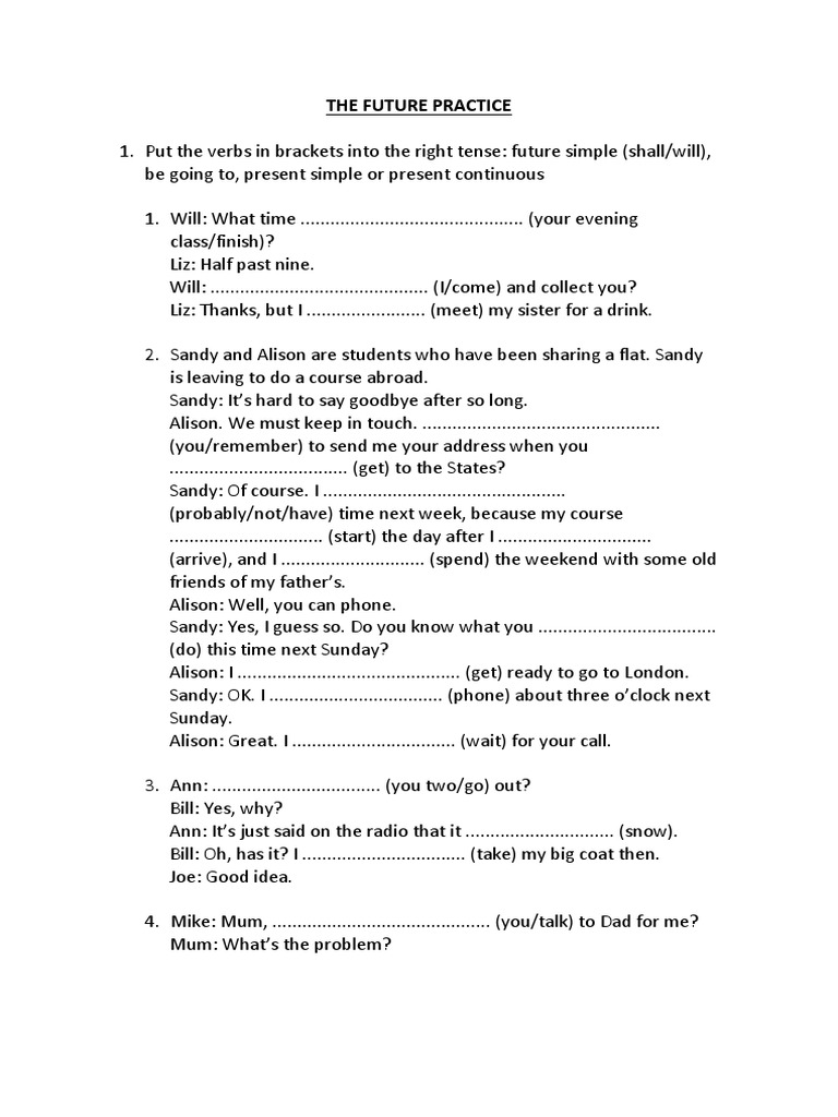 Future Tense Practice Exercises | PDF | Language Arts & Discipline