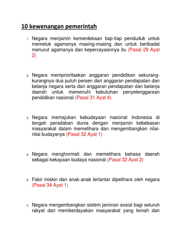10 Kewenangan Pemerintah