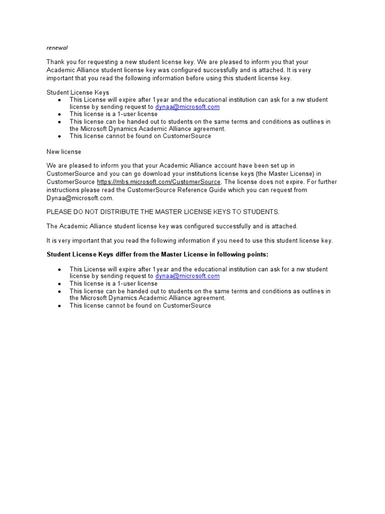 Academic Alliance Student License Key Info | PDF