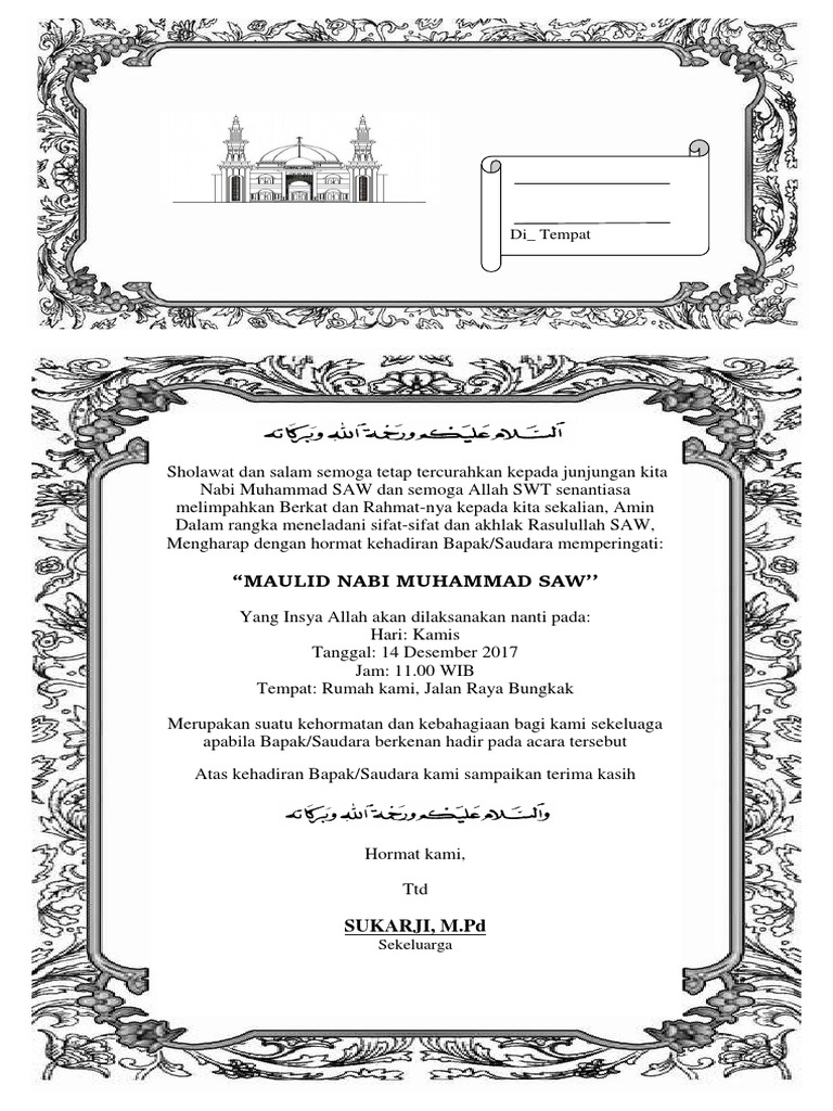 √ 12+ Contoh Undangan Maulid Di Masjid: Format Word Doc - ONPOS