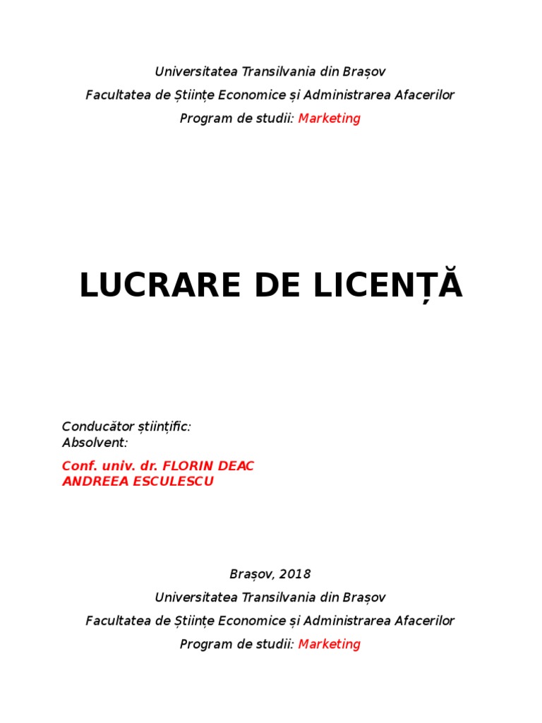 Lucrare De Licenta Psihologie Template - Lucrare de Licenta 2017-2018 | PDF
