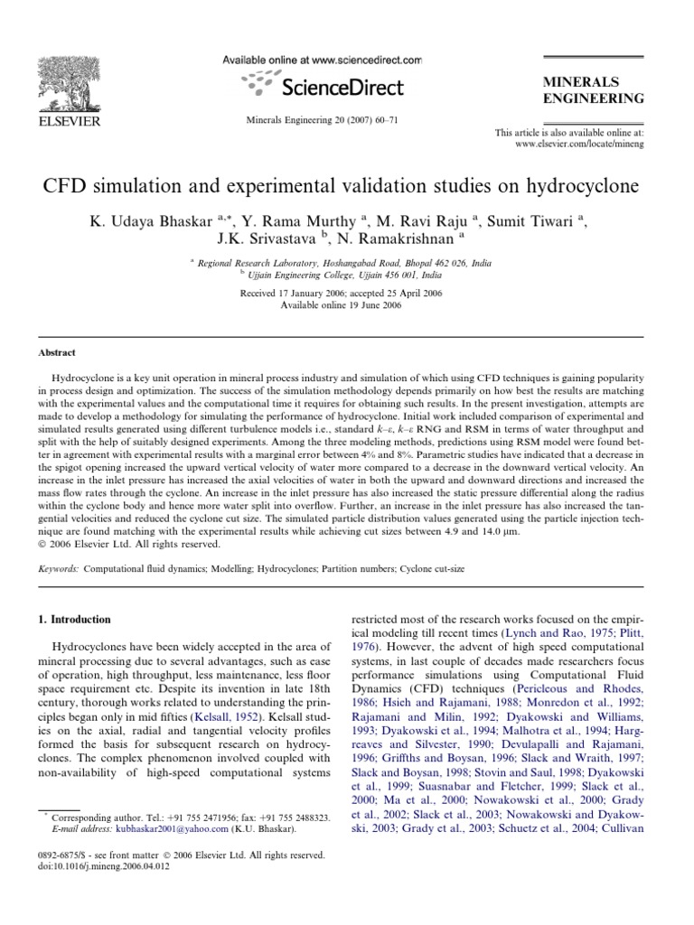 CFD Simulation of Hydrocyclone Performance | PDF | Rotation Around A ...