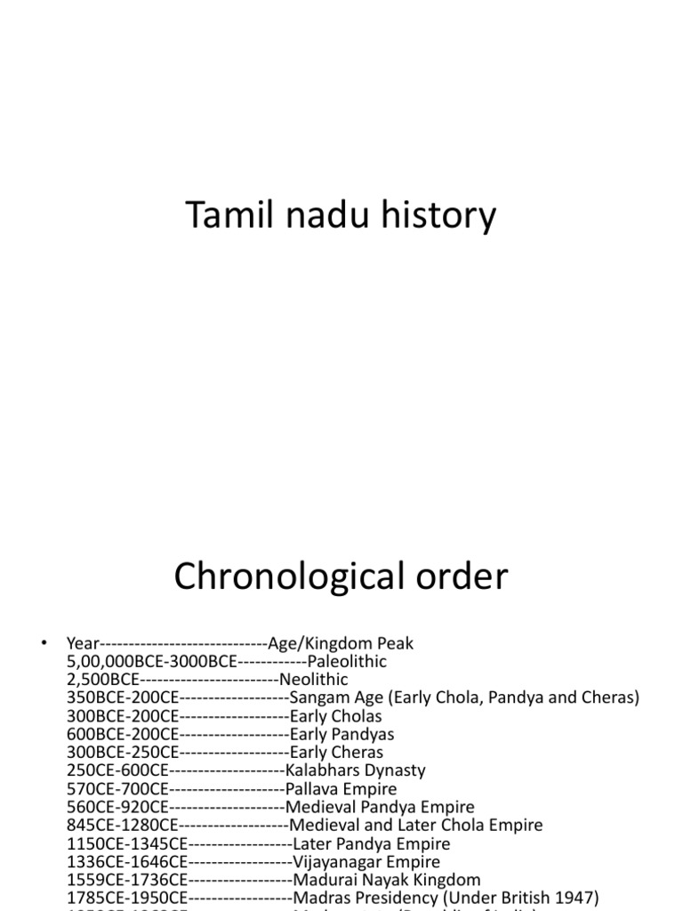 Tamil Nadu History PDF Tamils South India
