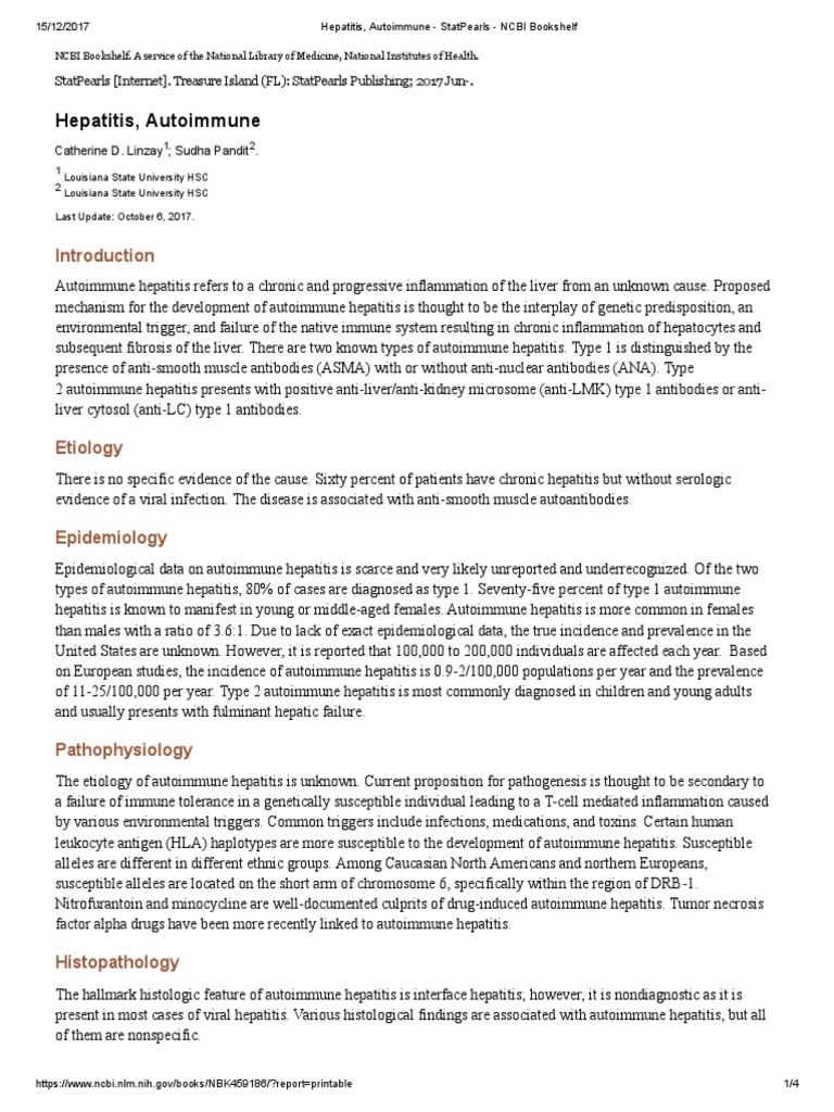 Hepatitis, Autoimmune StatPearls NCBI Bookshelf PDF Hepatitis