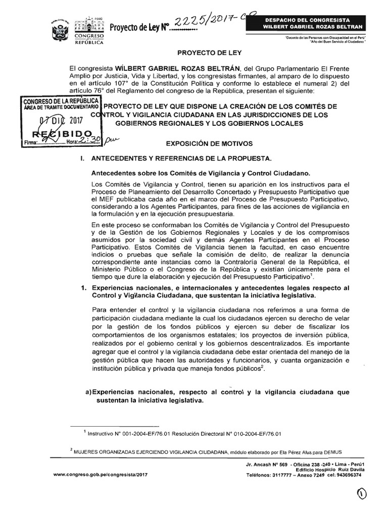 Proyecto de Ley Que Dispone La Creación de Los Comités de Control y ...