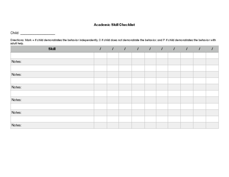 Academic Skill Checklist | PDF
