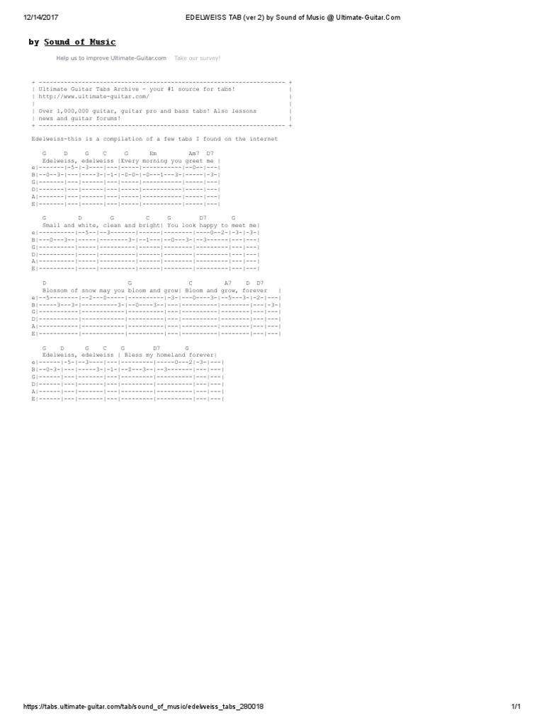 Edelweiss Tab Ver 2 By Sound Of Music Ultimate Guitar Collective Intelligence Music Technology