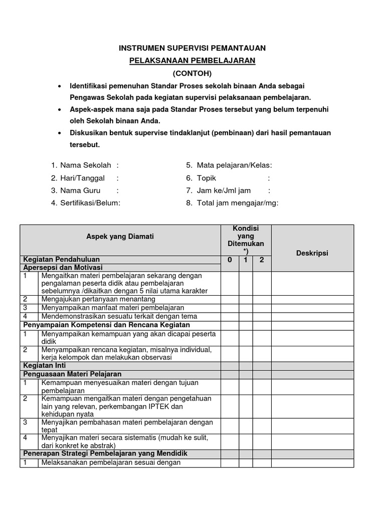 2 Contoh Instrumen Pemantauan 1 Pdf