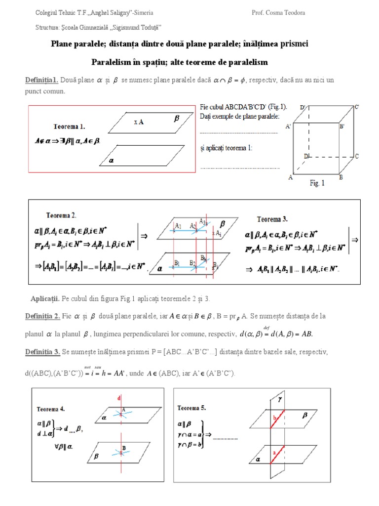Plane Paralele Distanta Dintre Doua Plane Paralele Inaltimea Prismei | PDF