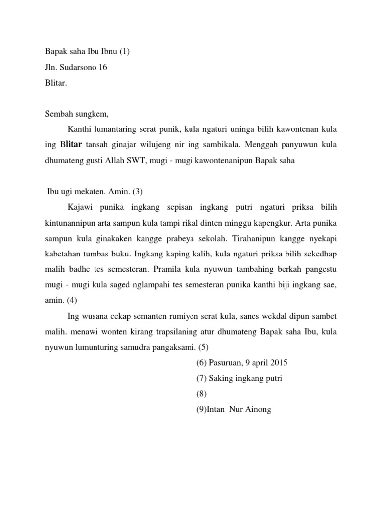 Surat Bahasa Jawa Ke Orang Tua