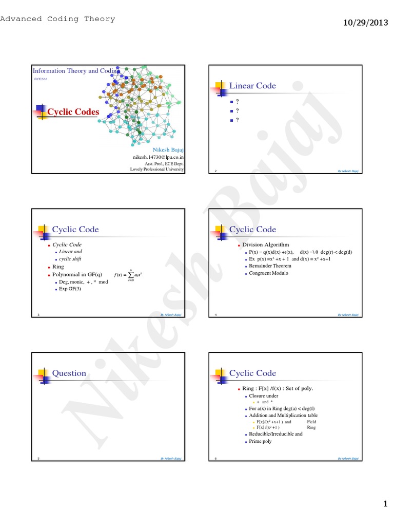 Understanding Cyclic Codes in Coding Theory | PDF | Encodings | Number ...