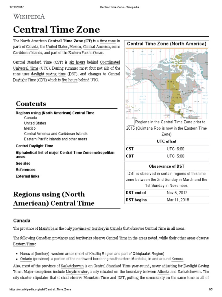 Central Time Zone Wikipedia Spacetime North America