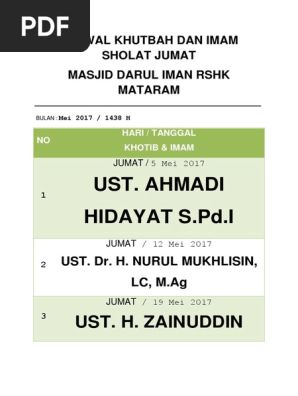 Jadwal Khutbah Dan Imam Sholat Jumat Docx