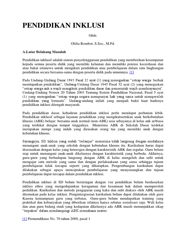 Pendidikan Inklusi di Sekolah Dasar | PDF | Kesehatan Holistik