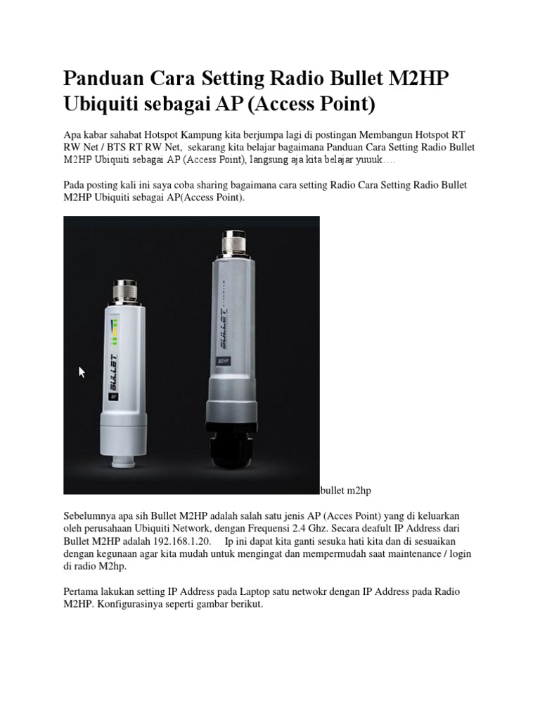 Panduan Setting Ubiquiti Bullet M2HP | PDF