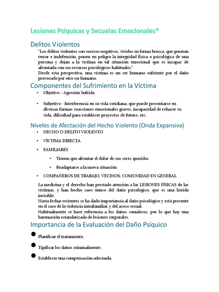 Lesiones Psiquicas y Secuelas Emocionales | PDF | Violencia | Ansiedad