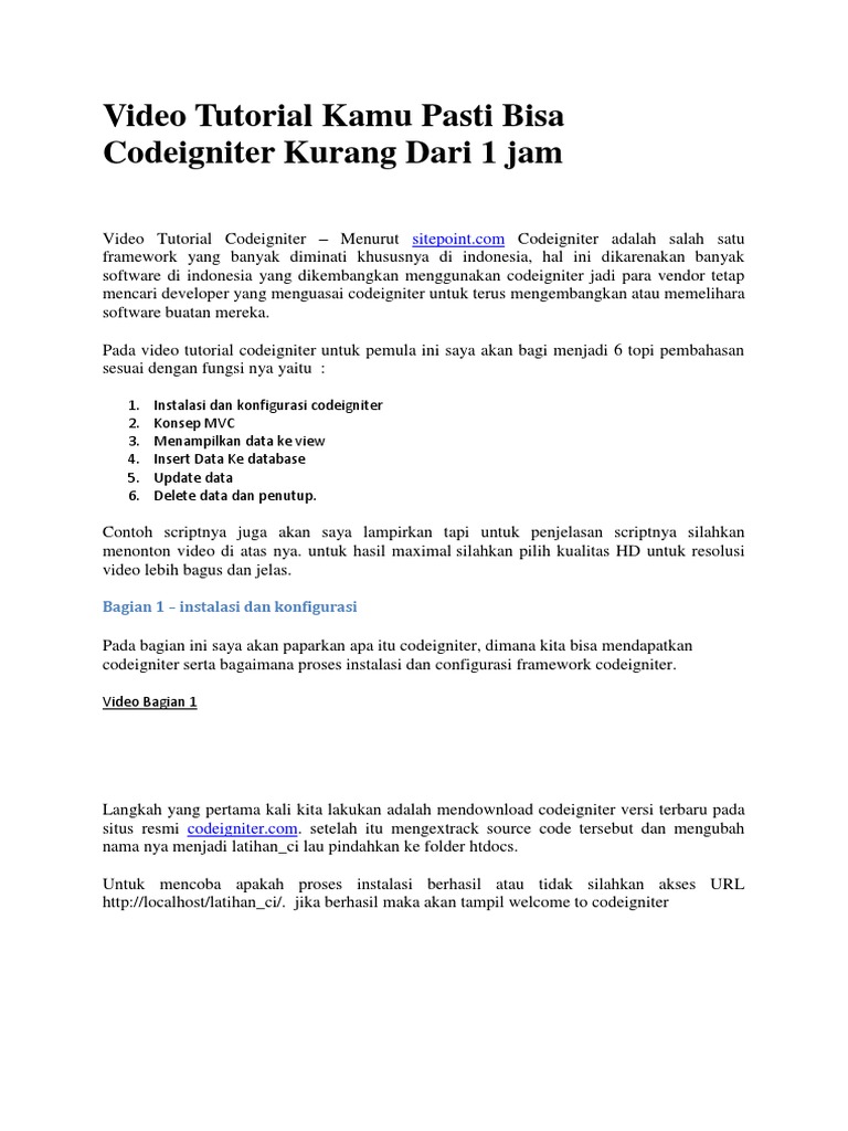 Video Tutorial Kamu Pasti Bisa Codeigniter Kurang Dari 1 Jam | PDF ...