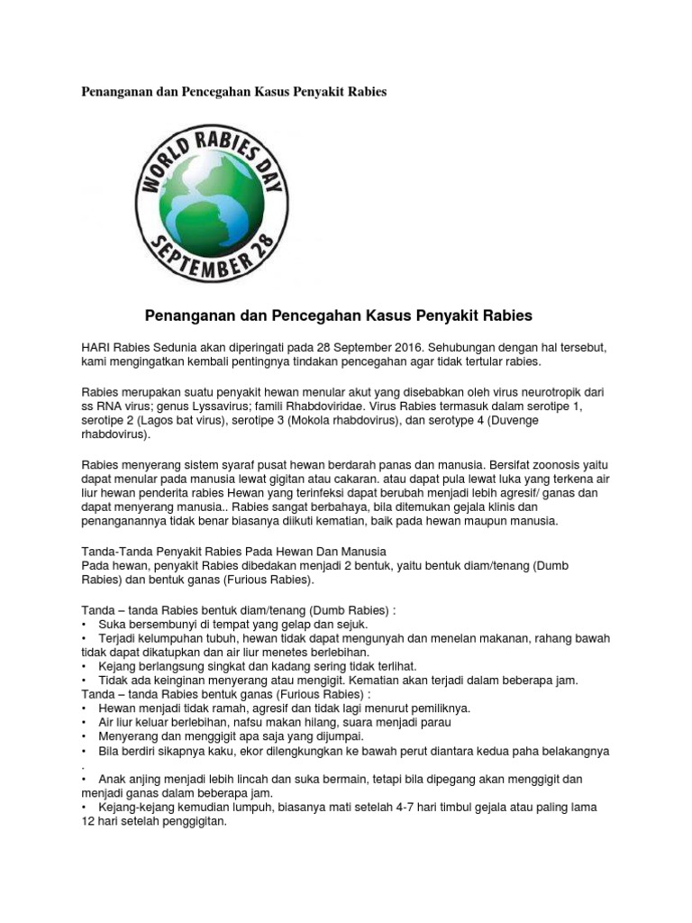 Penanganan Dan Pencegahan Kasus Penyakit Rabies