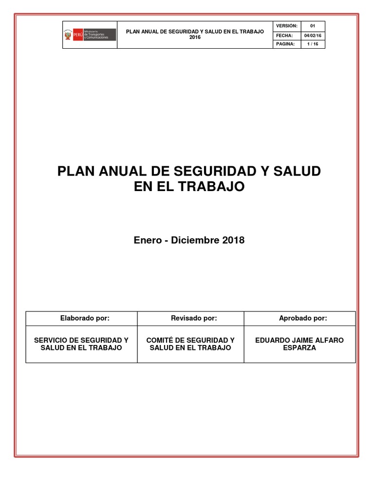 Plan de Seguridad y Salud Ocupacional | PDF | Seguridad y salud ...