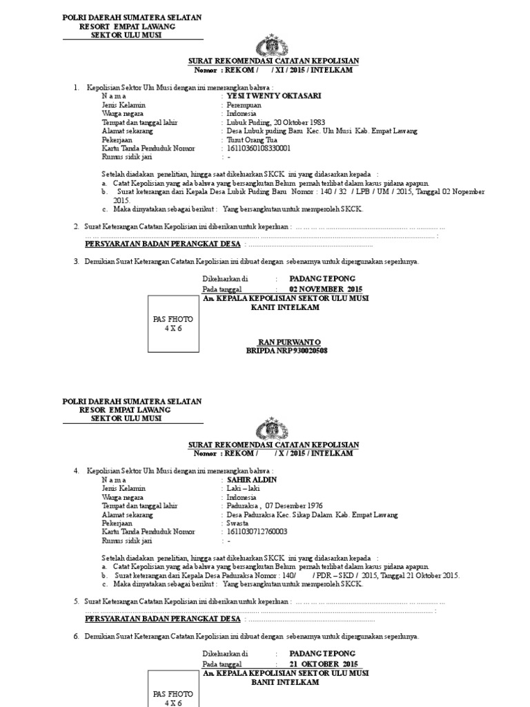 Surat Rekomendasi SKCK dari Polri | PDF