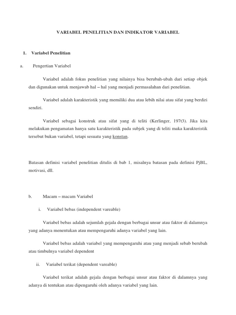 Variabel Penelitian Dan Indikator Variabel Pdf