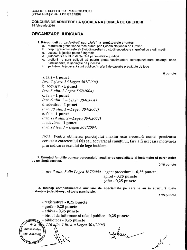 Barem Organizare Judiciara