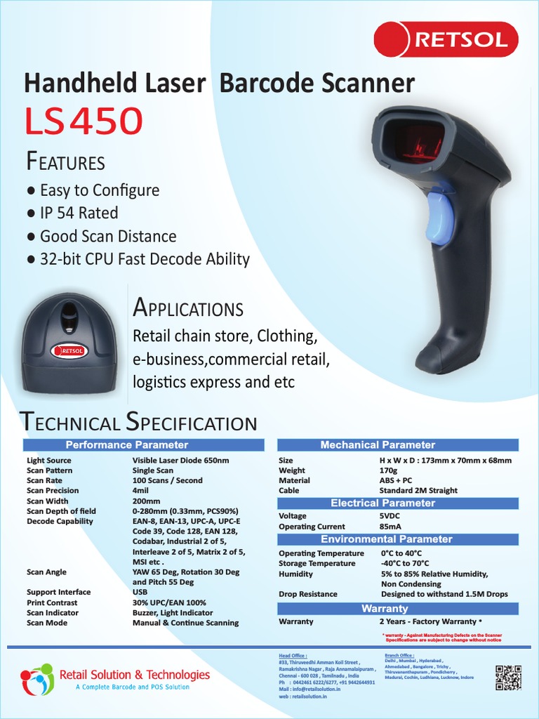 LS450 Spec Sheet | PDF | Image Scanner | Universal Product Code