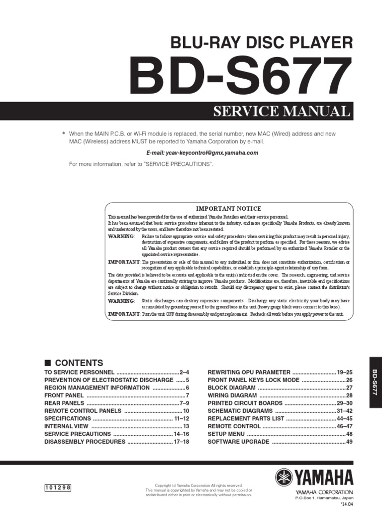Yamaha BD-S677 PDF | PDF | Electrostatic Discharge | Blu Ray