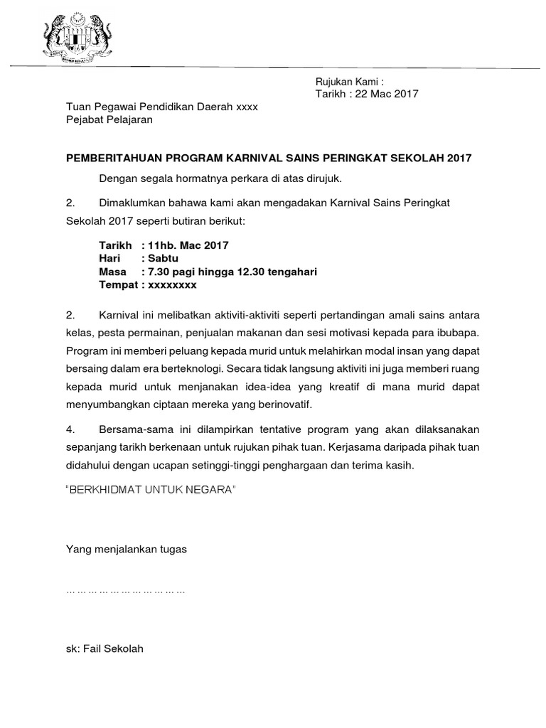 Surat Makluman Parenthon Pengarah Jpn