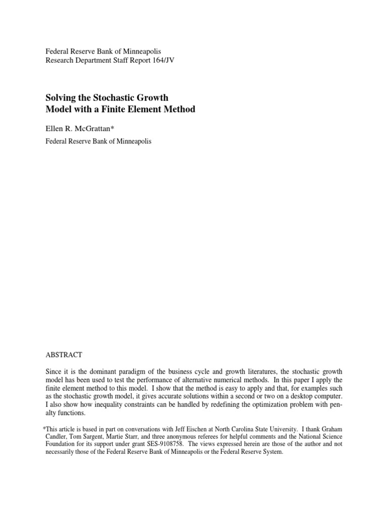 Solving The Stochastic Growth Model With A Finite Element Method | PDF ...