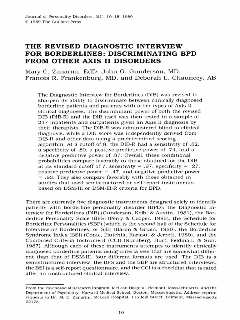 Revised Diagnostic Interview for BPD | PDF | Borderline Personality ...